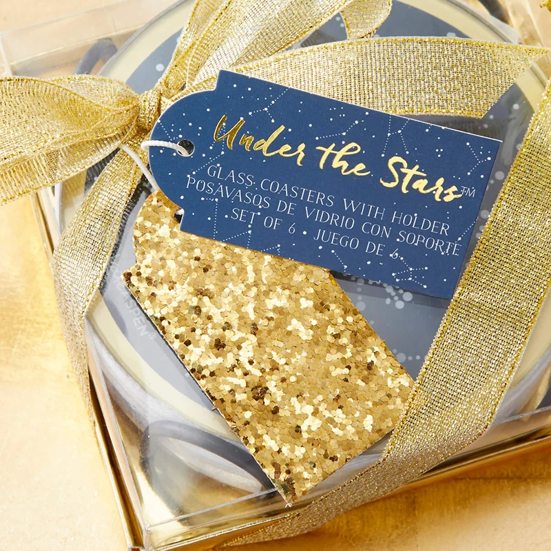 Kate Aspen® Under the Stars Glass Coasters & Holder Set