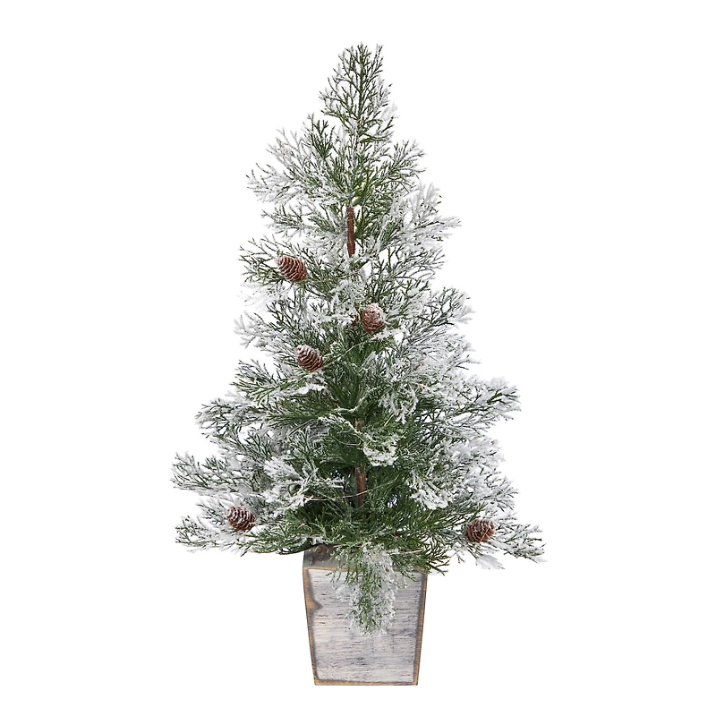 2ft. Pre-Lit Frosted Artificial Christmas Tree in Decorative Planter, Clear Lights