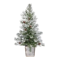2ft. Pre-Lit Frosted Artificial Christmas Tree in Decorative Planter, Clear Lights