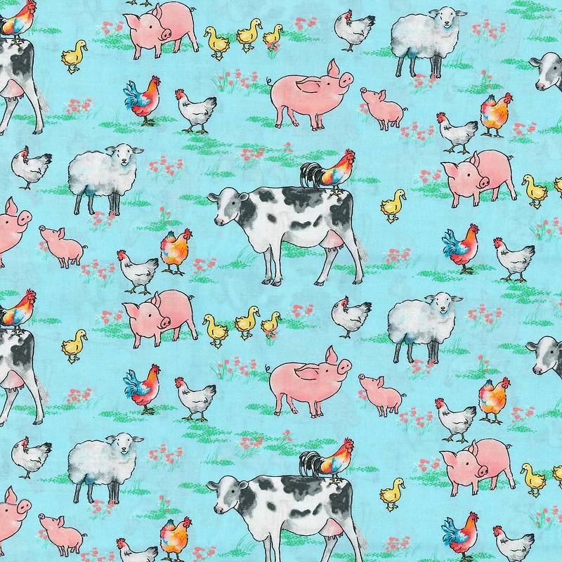 Fabric Traditions Light Blue Animals Cotton Fabric
