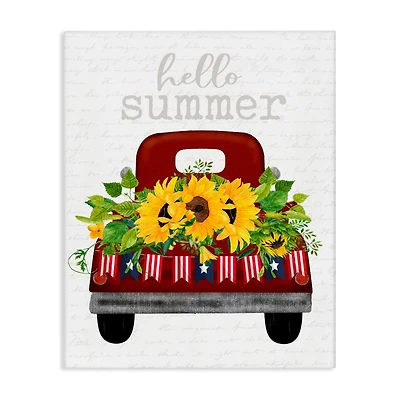 Stupell Industries Hello Summer Quote Sunflower Flower Patriotic Truck Canvas Wall Art