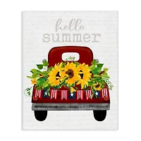 Stupell Industries Hello Summer Quote Sunflower Flower Patriotic Truck Canvas Wall Art