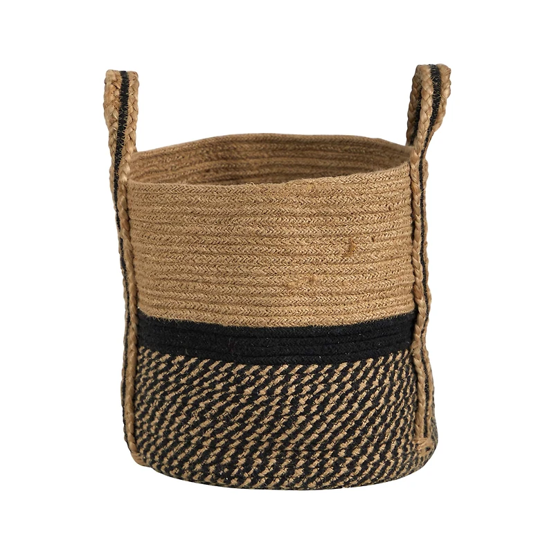 13'' Black Bottom Natural Cotton & Jute Boho Chic Basket Planter
