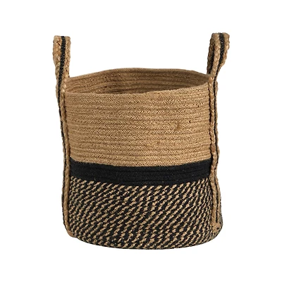 13'' Black Bottom Natural Cotton & Jute Boho Chic Basket Planter