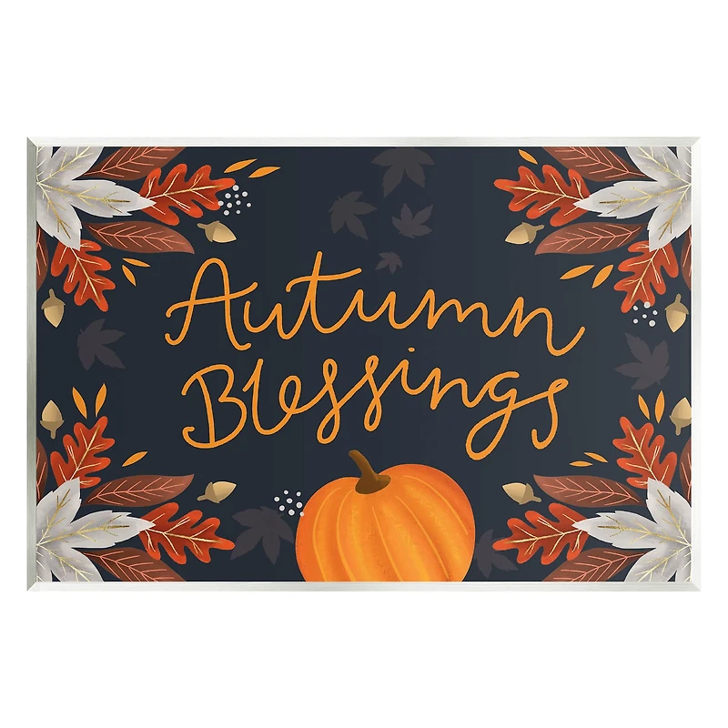 Stupell Industries Autumn Blessings Fall Leaves Pumpkin Wall Plaque Art