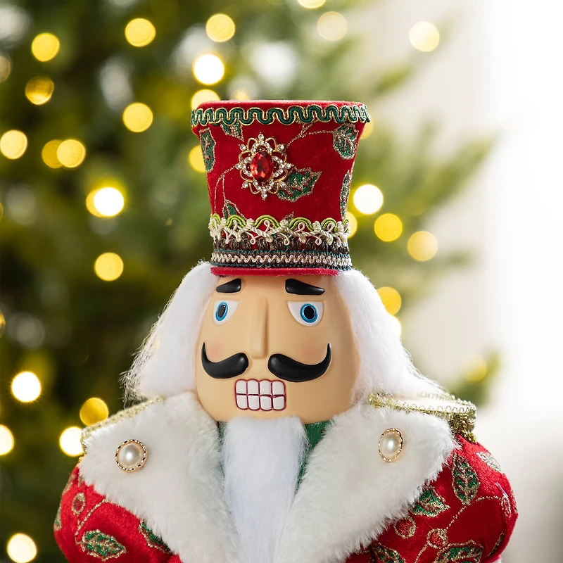 Glitzhome® 20"H Faux Fur Christmas Nutcracker Figurine