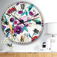 Designart Abstract Purple & Red Farmhouse Flowers Traditional Wall Clock