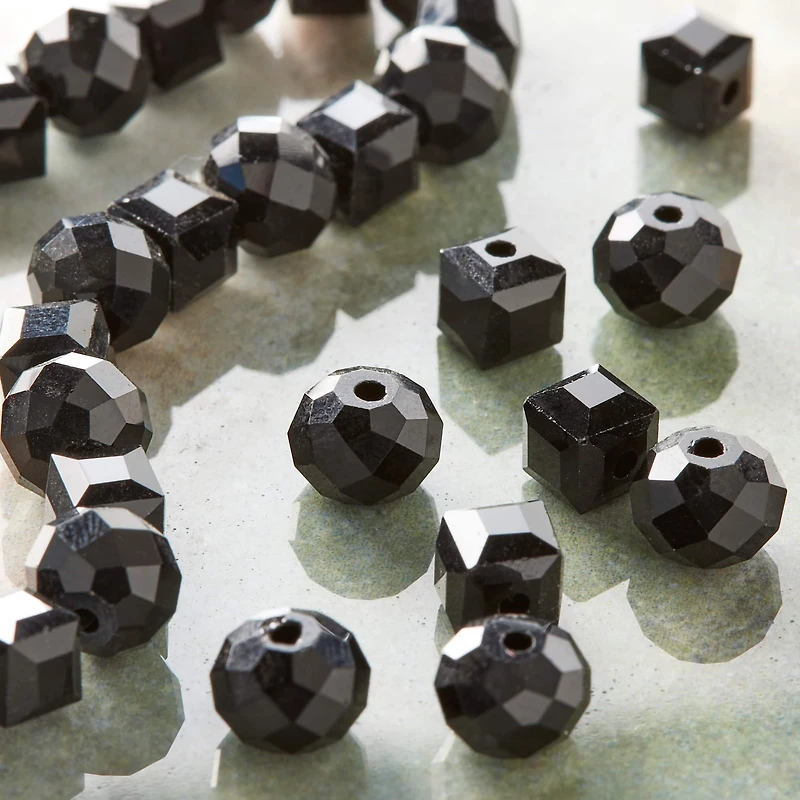 12 Pack: Black Faceted Glass Rondelle & Cube Beads, 6mm by Bead Landing™