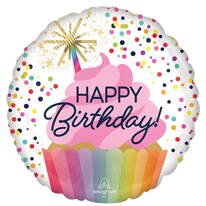 17" Birthday Cupcake Confetti Mylar Balloon