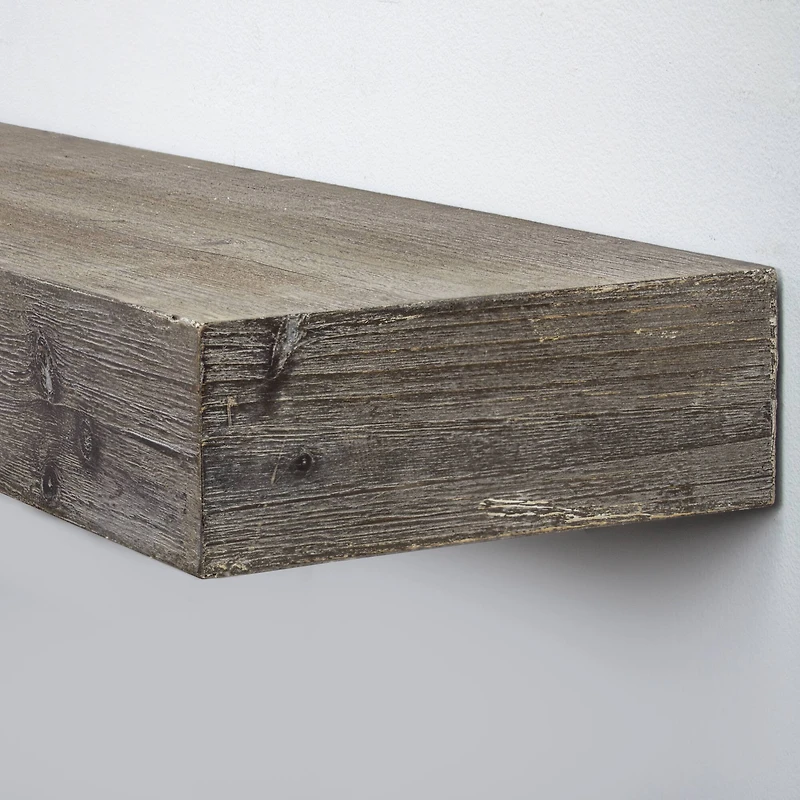 Large Gray Rustic Wood Floating Wall Shelf