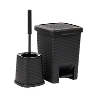 Mind Reader Wicker Style Square Wastepaper Pedal Basket & Toilet Brush Bathroom Set