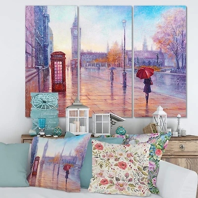 Designart - Big Ben and Woman With Red Umbrella In London
