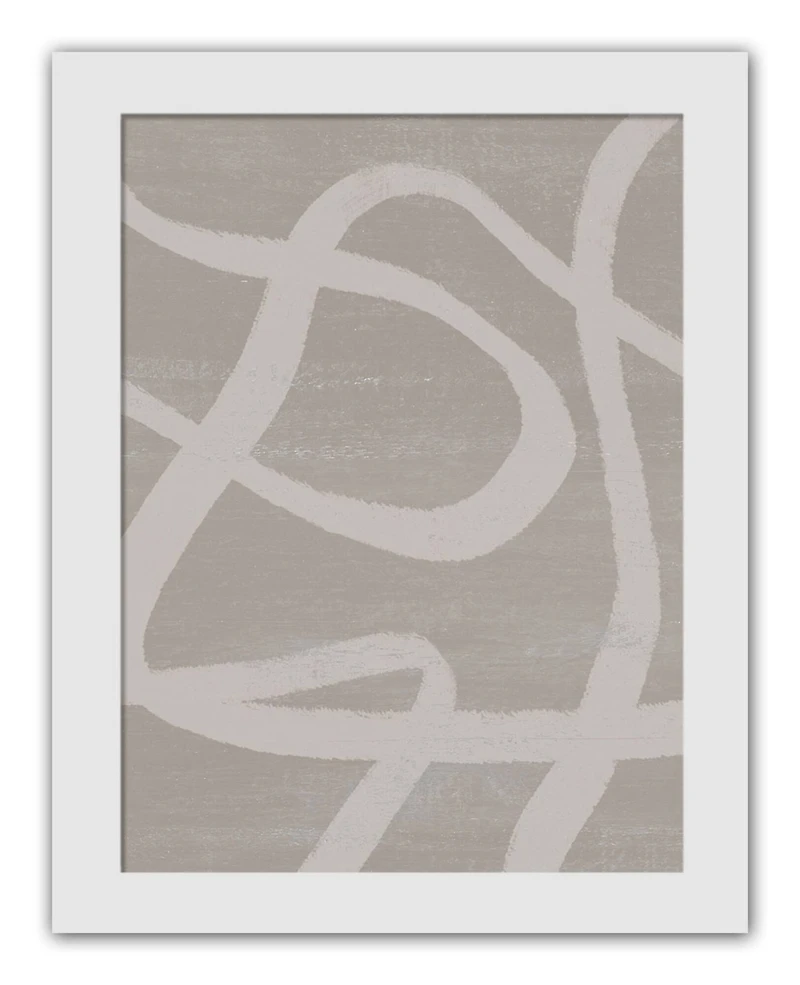 Modern Beige Lines 12" x 16" White Framed Print Under Plexiglass - Set of 2