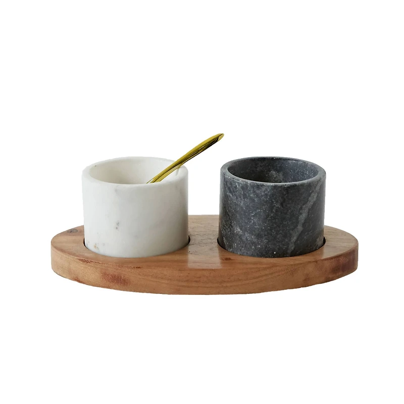Hello Honey® Marble Salt & Pepper Bowls on Mango Wood Tray Set