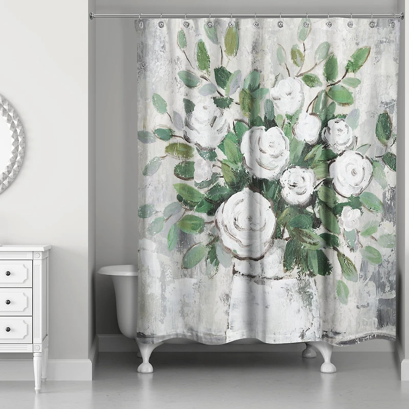 White Roses 71" x 74" Shower Curtain