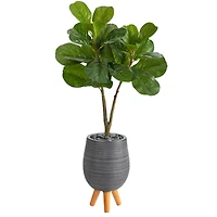 3.5ft. Fiddle Leaf Fig Tree in Gray Planter with Stand