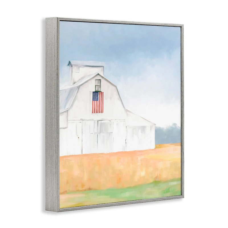 Stupell Industries American Flag White Country Barn Rural Scenery Framed Giclee Art