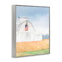Stupell Industries American Flag White Country Barn Rural Scenery Framed Giclee Art