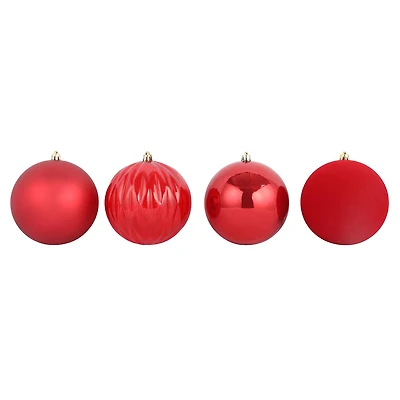 4 Pack 4.7" Red Mix Shatterproof Ball Ornaments by Ashland®