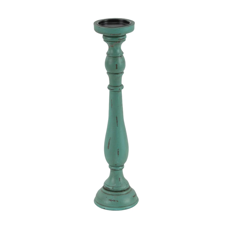 Turquoise Wood Traditional Candle Holder Set