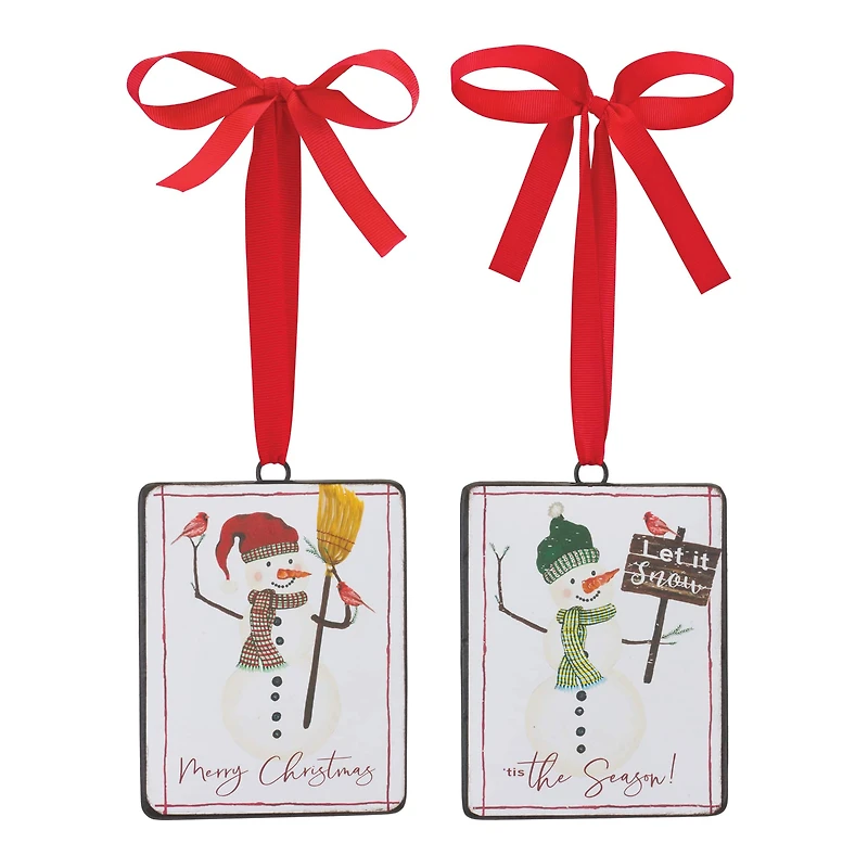 Metal Snowman Sentiment Ornament Set