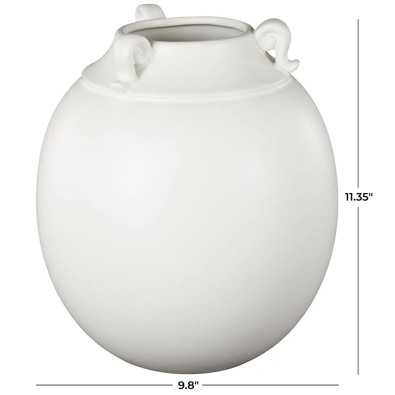 11" White Ceramic Minimalistic Vase with Scroll Handles