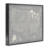 Stupell Industries Grey Distressed US Map Playful Typography Framed Giclee Art