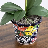 2ft. Artificial Double Orchid Arrangement in Handmade Mexican Talavera Ceramic Planter