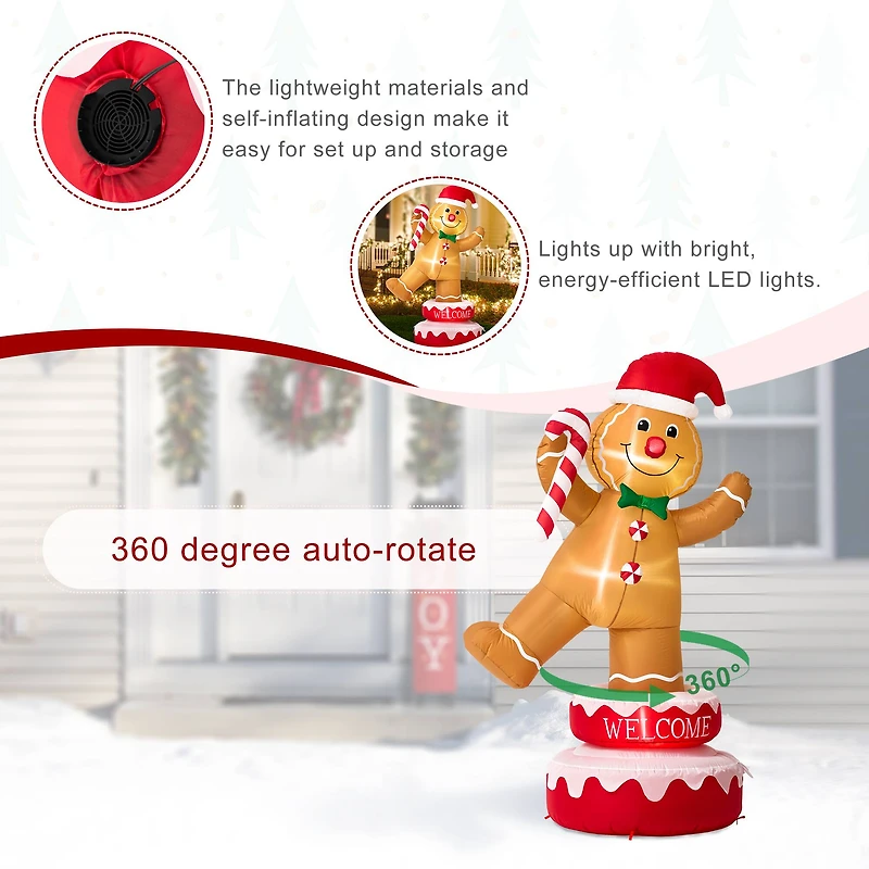Glitzhome® 6ft. Lighted Inflatable Rotating Gingerbread Man Décor