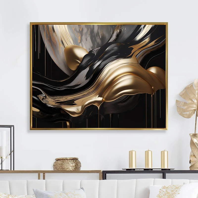 Designart "Gold And Black Captivating Marble Ii" Abstract Marble Framed Wall Decor