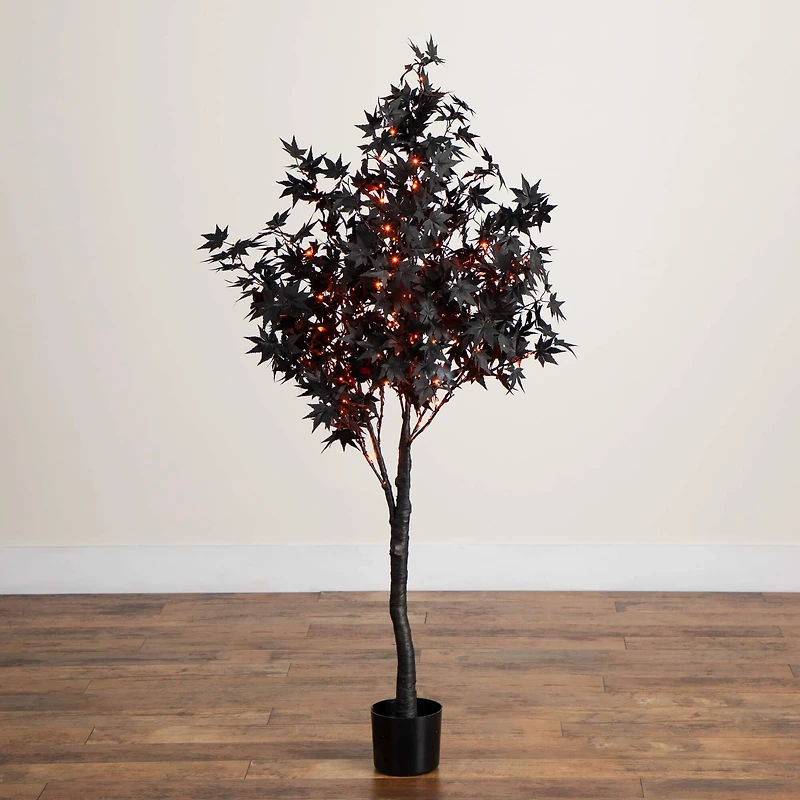 5ft. Pre-Lit Artificial Halloween Black Maple Tree with 240 Orange & Purple LED Lights