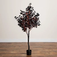 5ft. Pre-Lit Artificial Halloween Black Maple Tree with 240 Orange & Purple LED Lights