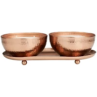 White Wax Tropical Breeze Scented Candle with Copper Hammered Container and Oval Holding Tray