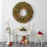 5ft. Pre-Lit Flocked Artificial Christmas Wreath