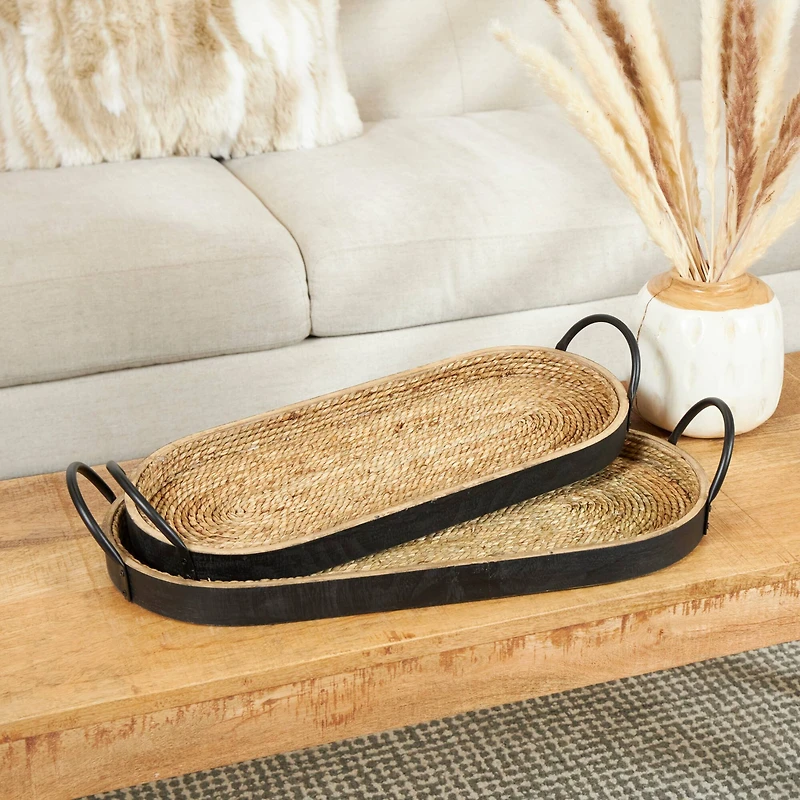 Brown Wooden Coiled Oval Nesting Tray Décor Set