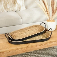 Brown Wooden Coiled Oval Nesting Tray Décor Set