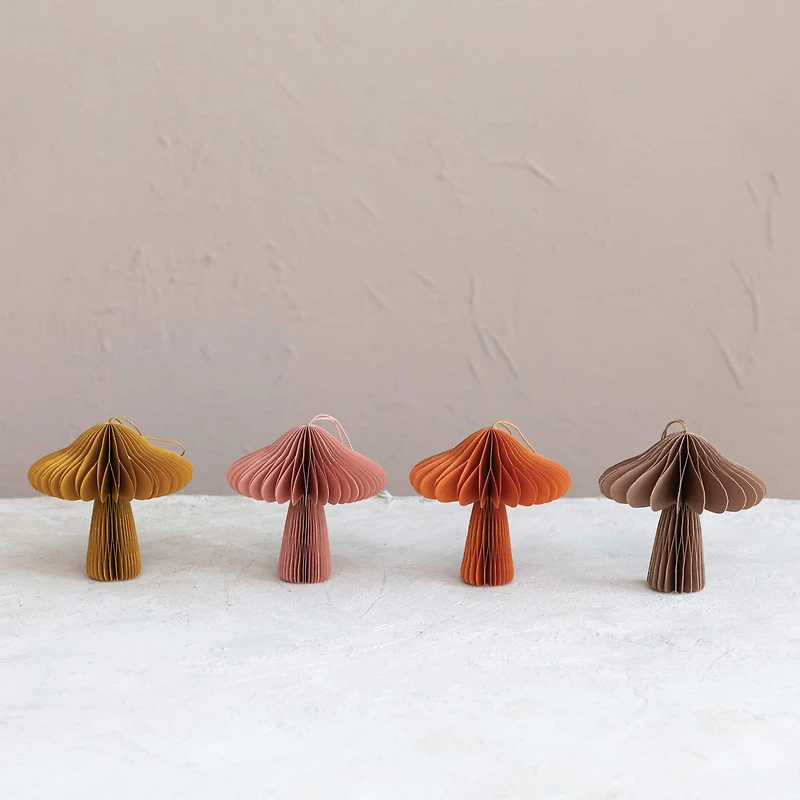 Hello Honey® 4 Pack 5" Mushroom Paper Honeycomb Ornaments