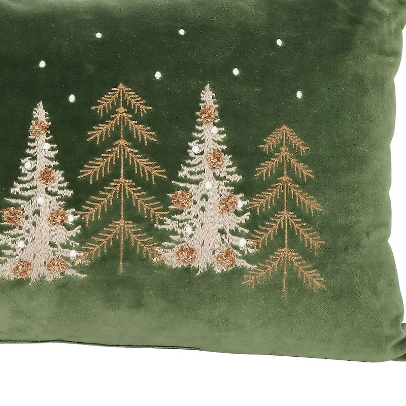 20" x 12" Green Embroidered Trees Lumbar Throw Pillow by Ashland®