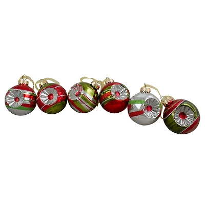 6ct. Silver & Red 2-Finish Retro Reflector Christmas Glass Ball Ornaments