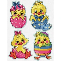 Orchidea Plastic Canvas Counted Cross Stitch Kit With Plastic Canvas Easter Chicken Set of 4 Designs