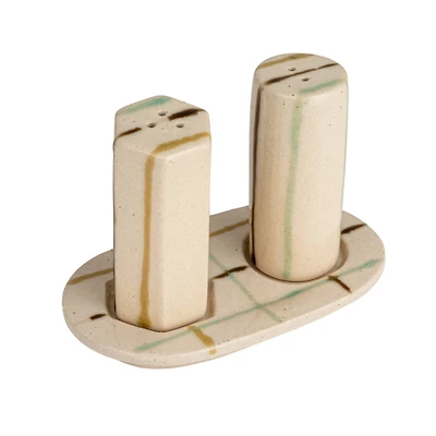 Hello Honey® Multicolor Artisanal Harmony Salt & Pepper Shaker Set on a Tray