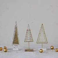 Hello Honey® 12" Whitewashed & Gold Finish Metal & Glass Beaded Tree with Mango Wood Base