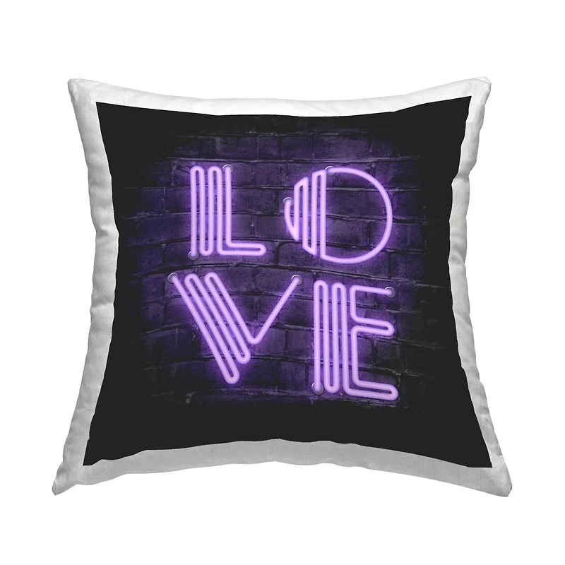 Stupell Industries Purple Neon Love Word Urban Design Throw Pillow, 18" x 18"