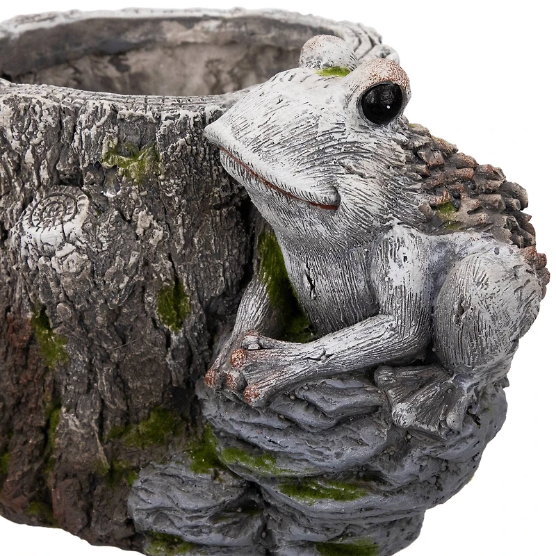 9" Frogs on Tree Stump Outdoor Garden Planter