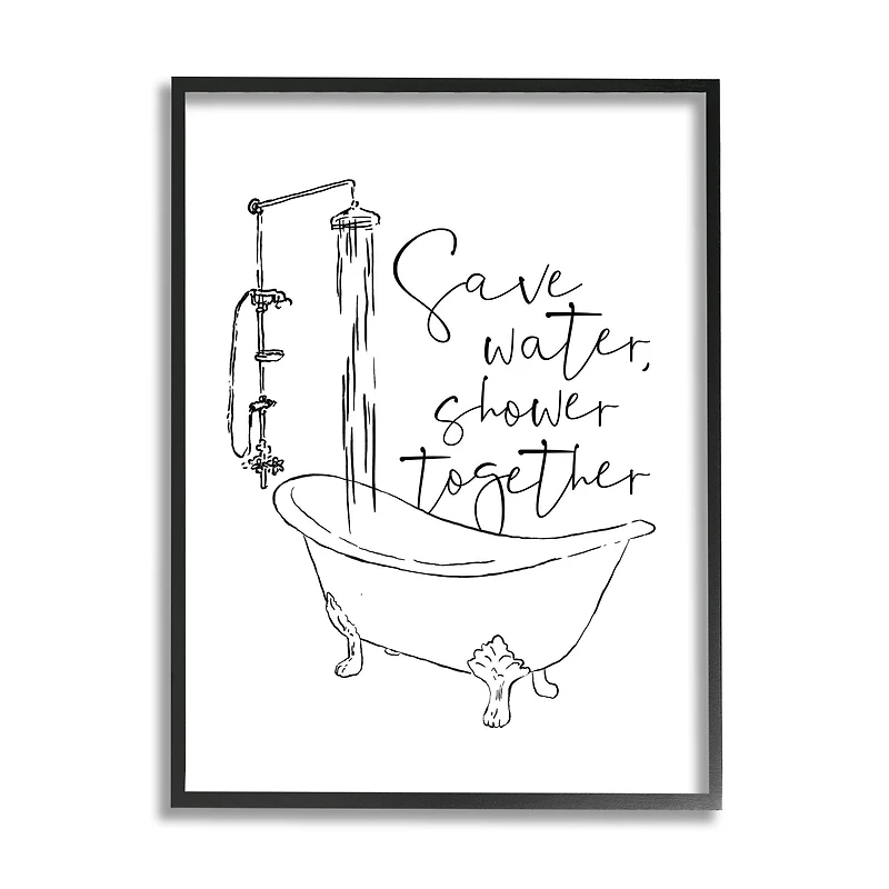 Stupell Industries Shower Together Funny Ink Drawing Bathroom Design Framed Wall Art