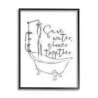Stupell Industries Shower Together Funny Ink Drawing Bathroom Design Framed Wall Art