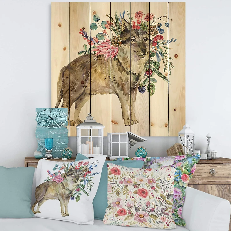 Designart - Wolf With Woodland Flowers