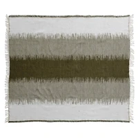 Hello Honey® Green and White Woven Cotton Blend Throw Blanket with Stripes and Fringe