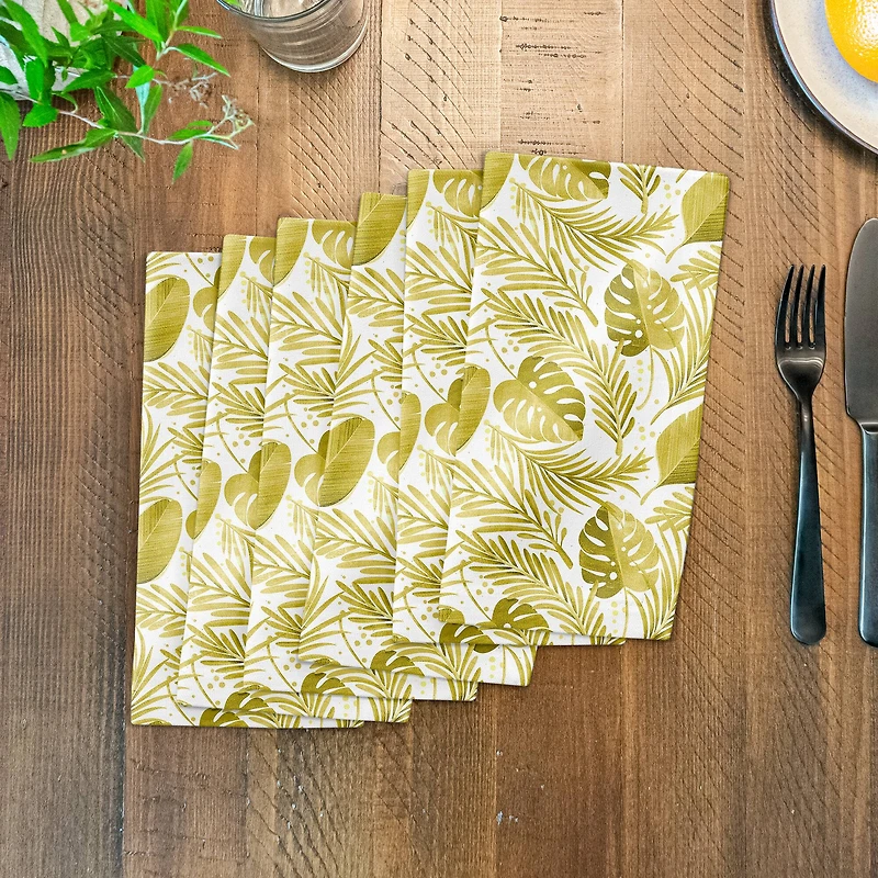 Coastal Yellow Leaves 10" x 10" Cotton Twill Napkin