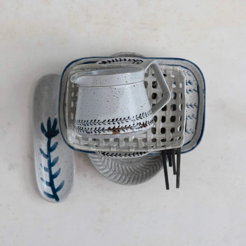 Hello Honey® 16oz. White & Black Debossed Pattern Reactive Glaze Stoneware Creamer